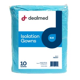 Dealmed Blue Isolation Gown – Disposable Medical Gowns, Latex-Free, Perfect for Hospitals, Medical Facilities, and Physicians’ Offices (Pack of 10)