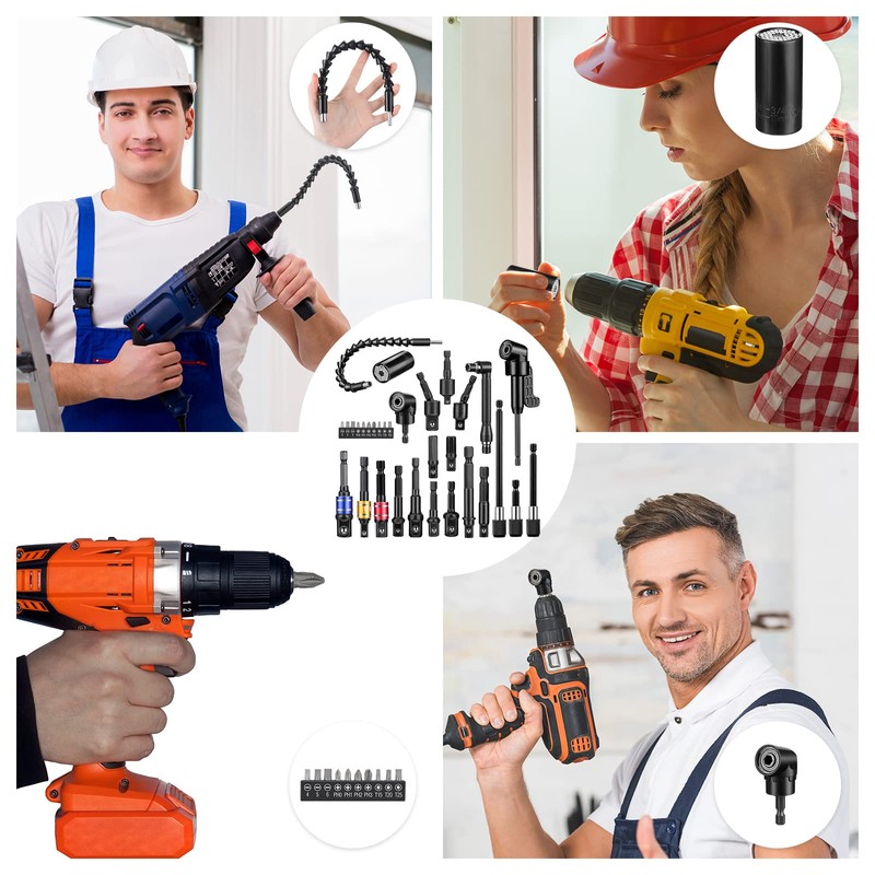 32 Pieces Flexible Drill Bit Extension Set Including 105° Right