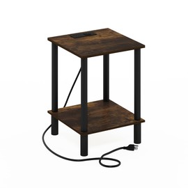 Furinno Turn-N-Tube 2-Tier Side Table, End Table with USB and Type-C Charging Port, Amber Pine/Black