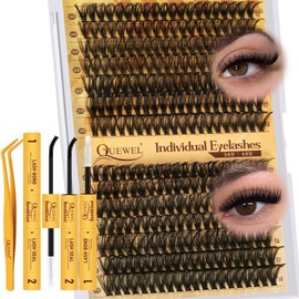 QUEWEL Wimpernverlängerungsset, 30+40D natürliche gemischte falsche Wimpern, 10-18mm, weiche Wimpernverlängerung mit falschem Wimpernkleber und Versiegelung und Wimpernverlängerungspinzette(30D+40D)