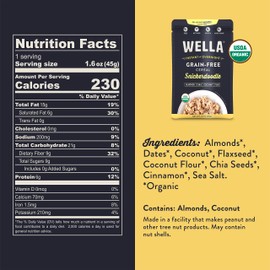 Wella Cereal Oatmeal Alternative, Gluten-Free Breakfast Hot Cereal, Grain-Free Paleo Organic Vegan High Protein Superfood, Plant-Based Non-GMO, Low in Net Carbs, Single-Serve Packets, Snickerdoodle Flavor (5 Count, 1.6 oz. Packets)