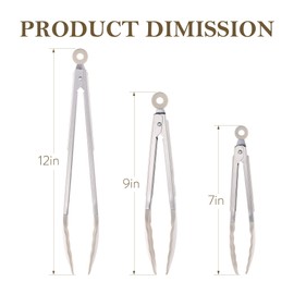 CAROTE Tongs for Cooking 428ºF Heat Resistant Locking Stainless Steel Kitchen Tongs with Non Scratch Silicone Tips, Perfect for Nonstick Cookware, BBQ Tongs Set of 3 (7"+9"+12")