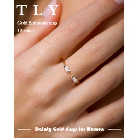 TLY Gold Birthstone Rings for Women Non Tarnish 14K Gold Plated Stackable Rings Dainty CZ Adjustable Gemstone Emerald Green Stacking Open Thumb Ring Wedding Promise Rings Birthday Jewelry Gifts