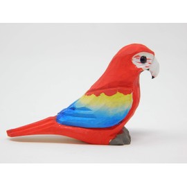 Selsela Scarlet Macaw Figurine Decoration Red Parrot Colorful Tropical Pet Miniature Wooden Bird Art Statue Craft Carved Small Animal Collectible