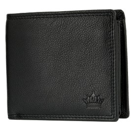 Manza Men's Leather Wallet with RFID Protection and Secret Compartment, Genuine Leather Wallet for Men with Gift Box, Extra Sturdy Double Stitch, Landscape Format, black, Landscape