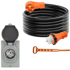 OPL5 50 Amp Generator Cord 20FT and Power Inlet Box (Pre-Drilled),125/250 Volts, NEMA 14-50P to SS2-50R Generator Cord Waterproof Combo Kit, ETL Listed, STW 6/3 + 8/1 AWG