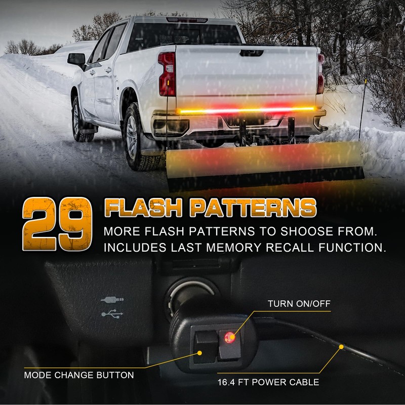 XRIDONSEN 60 inch Amber Red Truck Tailgate Strobe Lights Strip