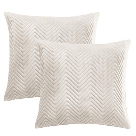 BedLooms Beige Velvet Cushion Covers 45 x 45 cm (Pack of 2) Unique Ultrasonic Cushion Cover Decorative Square Throw Pillow Case for Sofa Living Room Couch with Invisible Zipper (18 x 18 Inch)
