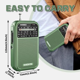 XHDATA D220 Portable Radio AM FM SW Radio Battery Operated Radio, Shortwave Radio with Headphone Jack, Excellent Reception Transistor Radio, Pocket Radio for Gift, Family, Elder (Green)