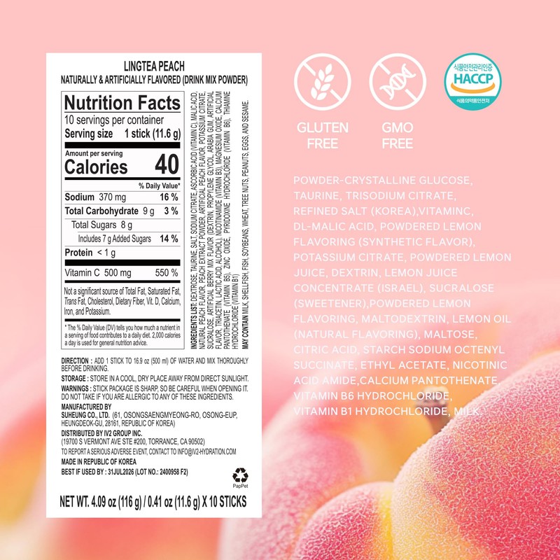 LINGTEA Doctor Developed Electrolyte Drink Mix - Peach Flavor |