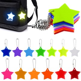 Children's Reflector Set, 13 Star Reflectors, Children's Pendant for Backpack, School Bag, Safety Reflectors Reflector Pendant, Reflective Key Chain for Bicycle Running (White, Orange, etc.)