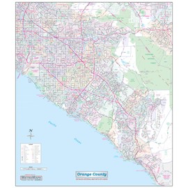 Orange County, California Detailed Arterial Wall Map (2 Large Sizes) w/Zip Codes2019 (36" x 42" Laminated)