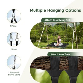 KOTEK 60'' Giant Platform Tree Swing for Kids & Adults, 700lb Outdoor Rectangle Swing Sets for Backyard, Steel Frame, 2 Hanging Straps, Carabiners & Swivel, Easy Setup, Flat Swingset (Camo Green)