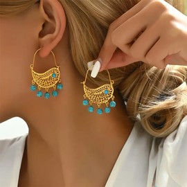 18K Gold Plated Vintage Boho Turquoise Dangle Earrings | Hypoallergenic | Waterproof