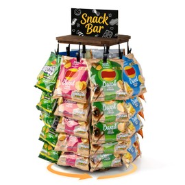 PUERSI Wooden Chip Rack Display Stand, 5 Tiers 40 Clips Rotating Snack Rack