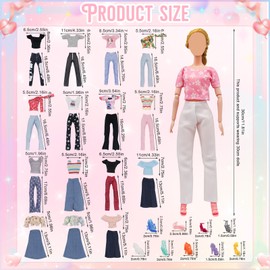 30 Pcs Doll Outfit and Accessories, 11.5 Inch Doll Clothes Collection Including 3 Dresses 7 Pants 10 Tops and 10 Pairs Shoes for Girls Birthday Gifts