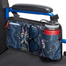 JOYTUTUS Walker Side Bag, Wheelchair Armrest Storage Pouch with Cup Holder, Wheelchair Accessories for Seniors, Walker Bag Cup Holder for Walker, Rollator, Electric Scooter or Wheelchair