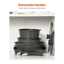 17-Piece Black Granite Nonstick Cookware Set Detachable Handle Space-Saving Induction Cooktops Model D0100XU6IXV for Kitchen RVQuantity of Cookware: 6, color: Black-Detachable Handle Color