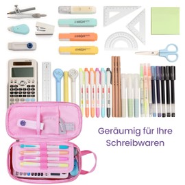 Bagseri Pencil Case, Large Capacity Pencil Case with Zip, Stationery Desk Organiser for Children, School, Office Supplies, Pink, glitter unicorn, Expandable