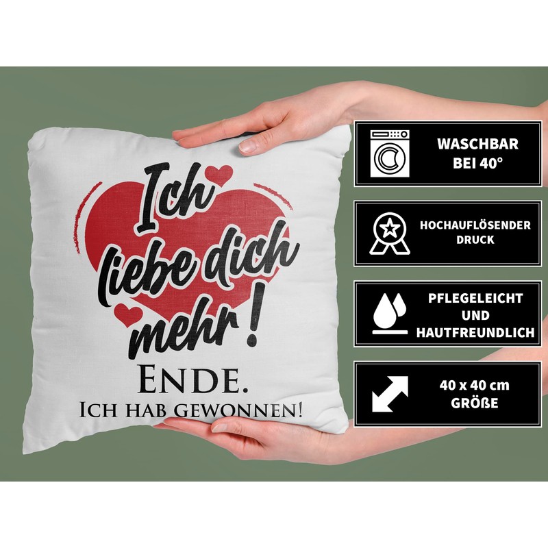 LIEBTASTISCH - Cushion with Saying "I Love You More" -