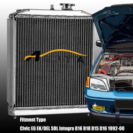 ASCIUTTA 3 Row Aluminum Radiator for Honda CIVIC D15 D16 EK EG INTEGRA/Acura Integra 1992-2000 Full Aluminum Radiators + Shroud fan 93 94 95 96 97 98 99 00