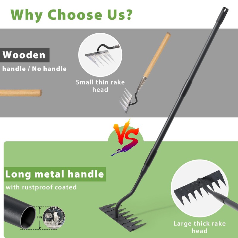Manual Weeder Tool,8 Tines Garden Weeding Rake with Sharp Blade,55