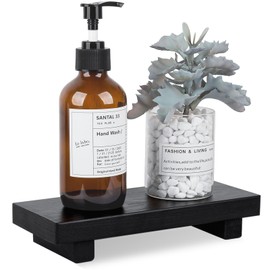 Bathroom Counter Organizer Wood Pedestal Stand Farmhouse Decorative Tray Soap Holder for Kitchen Decor, Small, Black