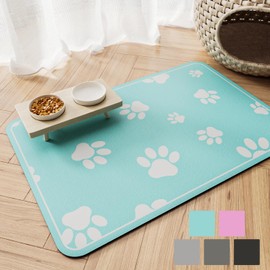 JUCFHY Pet Feeding Mat Absorbent Dog Food Mat No Stains Waterproof Dog Mat for Food and Water, Easy Clean Dog Bowl Mat Puppy Supplies Dog Accessories & Products, Teal, 24''×16''