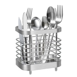 KEEYMENT Kitchen Utensils Holder, Quick Drying Hollow Out Stainless Steel Cutlery Drainer, Utensil Pot for Organize Drawers, Countertops and Tableware Storage