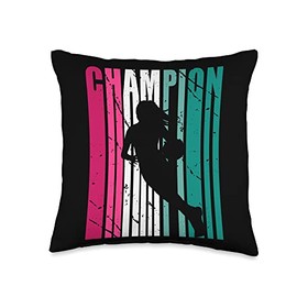 Retro Champion Of Basketball Silhouette Sports Teal Pink Throw Pillow