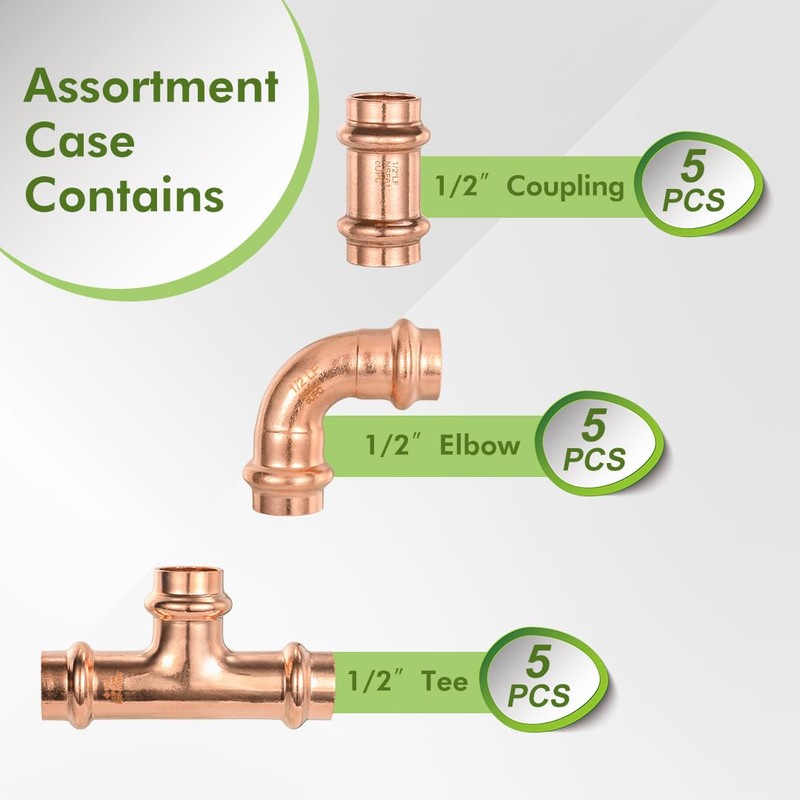 15-Pro Pack Orianse Copper Propress Fittings Plumbing Heavy Duty 1/2"