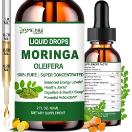 Pure Moringa Oleifera Liquid Drops, Organic Moringa Leaf Extract w. Turmeric, Black Pepper, Moringa Supplement for Energy Metabolism Immune Skin Joint & Gut, 6X Stronger Than Moringa Capsules Powder