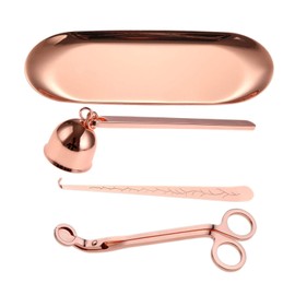 MUXSAM 4 in 1 Candle Accessory Set - Wick Trimmer, Snuffer, Dipper, Storage Tray - Rose Gold