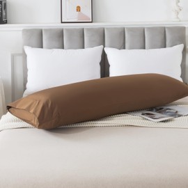 WhatsBedding Body Pillow Cover Cotton Fabric, Long Pillowcase Breathable & Skin-Friendly, Envelope Closure - Coffee (20x54 inch)