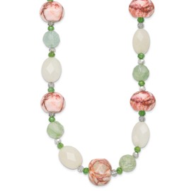 925 Sterling Silver Aventurine, Crystal, Jade and Jasper with 2in Extension Necklace 18 Inch