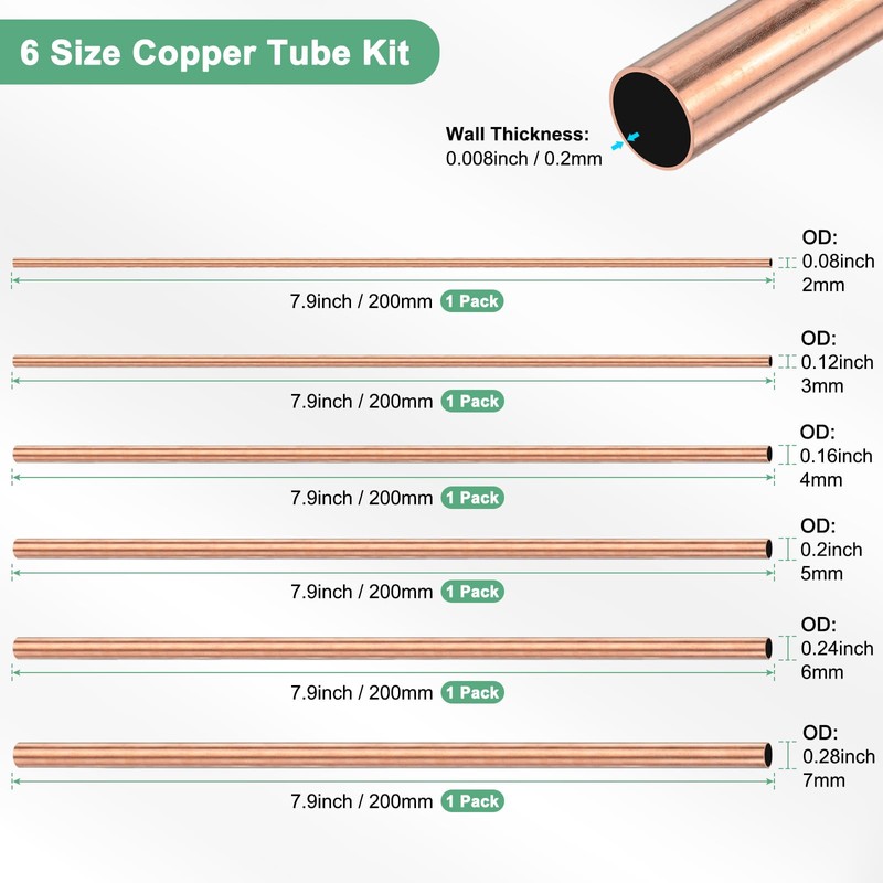 M METERXITY 200mm Round Copper Tubing, 2mm 3mm 4mm 5mm
