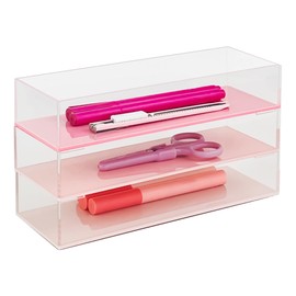 Realspace® Acrylic Stackable Organizer Trays, 4-1/2"H x 8-1/4"W x 3"D, Clear/Pink