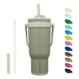 BJPKPK 40 OZ Insulated Travel Tumbler with Handle and Straw, Stainless Steel Water Bottle, Double Wall Vacuum Insulated Mug, for Work, Car, Travel, Forest Green
