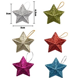 AOVNA 12 Pieces Glitter Star Baubles Xmas Tree Ornament Christmas Tree Decorations Star Pendant Decor Xmas Tree Hanging Decor (Silver)
