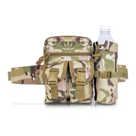 FuninCrea Bum Bag Tactical Fanny Pack with Removable Water Bottle Pouch, Waterproof Waist Bag with Multiple Pockets and Adjustable Waist Belt for Hiking Cycling Running and Camping (Camouflage 1)