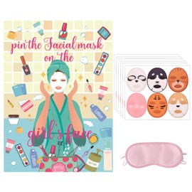 38pcs Spa Party Games, Pin The Facial mask on The Girl's face with Spa Party Poster Sticker and Blindfold Spa Birthday Party Supplies Makeup Party Decorations