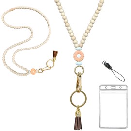 HPSEF Wooden Beaded Lanyard with ID Holder, Teacher Lanyard, Cute (A)