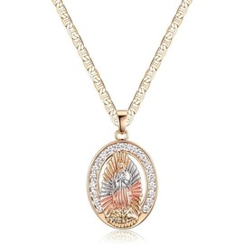 Barzel 18K Gold Plated Three-Tone Crystal Mother Mary Pendant Necklace