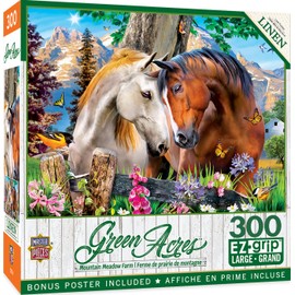 MasterPieces - 300 Piece Jigsaw Puzzle, Large EZ Grip Shapes, Mountain Meadow Farm, Fun for Adults, Seniors, Family, Kids, Matte Finish, 18" x24
