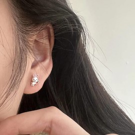 Cute Rabbit Bunny Tiny Stud Earrings Carrot Animal Cartilage Pierced Small Studs Earring Dainty Easter Birthday Jewelry for Women Teen Girls Little Gifts