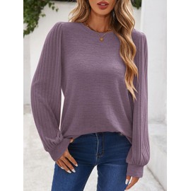 iChunhua Elegant Jumpers for Women UK Casual Smart Tops Autumn Winter Ladies Knitwear Size 12 Purple L