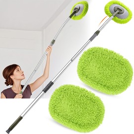 Wall Mop,Wall & Baseboard Cleaner Mop Tool with 71.3'' Long Handle,Ceiling Dust Mop with 15° Labor-Saving Extension Pole,Rotatable Adjustable Cleaning Tool Duster for Cleaning Window,Tile,Home,Green
