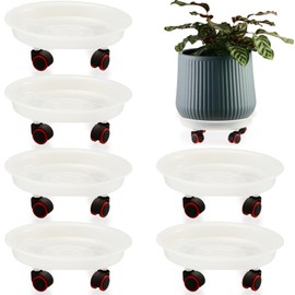KvyusFlourish 6 Packs 11.8” Large Plant Caddy Plant Saucers on Wheels Rolling Plant Stands Heavy-Duty Plant Dolly Plastic Planter Roller Base Pot Movers Outdoor Plant Tray Coaster
