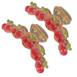 2 PCS Sweet Cherry Hair Claw Clips For Thin Thick Hair, Women Girls Elegant Cute Cherry Hair Crab Clip Ponytail Holder Hair Accessories Hair Clips