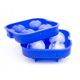 Kitch Ice Ball Maker Mold - Flexible Silicone Ice Tray - Molds 4 X 4.5cm Round Ice Ball Spheres - Cobalt Blue
